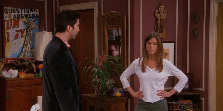 Friends Ross and Rachel upset